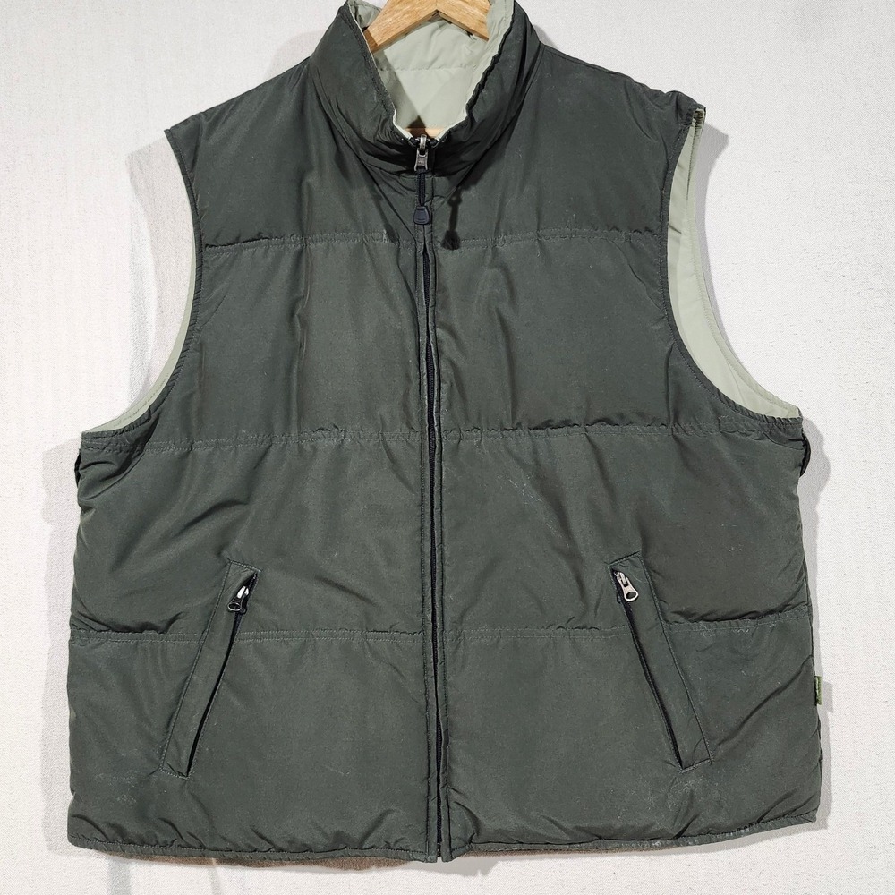 Eddie Bauer XXL Mens Goose Down‎ Puffer Vest Reversible Outdoor Olive Green Fall